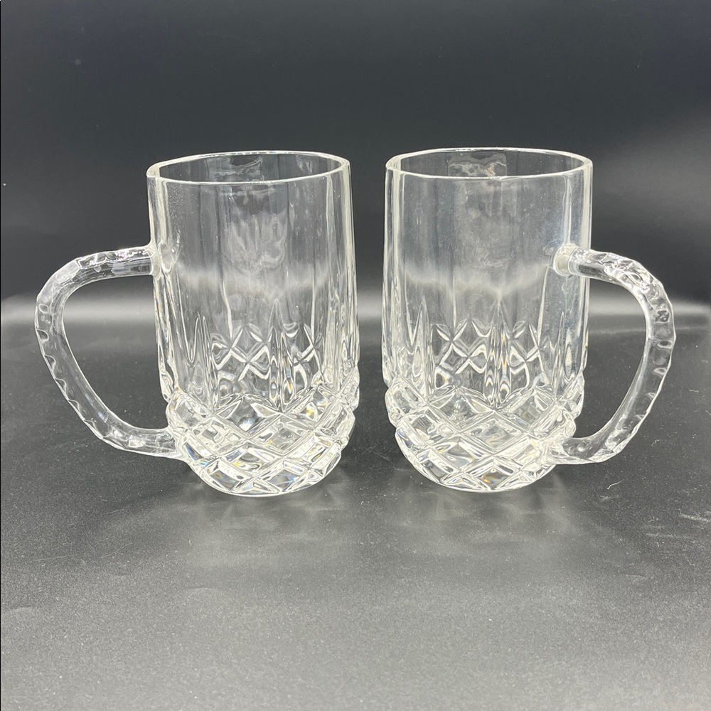 2 Cristal D'Arques Longchamp Diamax, Heavy Crystal Handled Beer Mugs - Picture 9 of 12